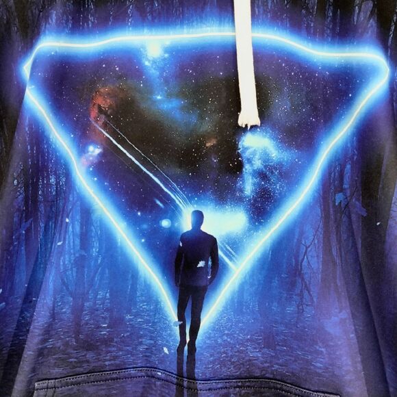 Into the AM Hoodie Mens Size M Galaxy Forest Sci-Fi Glow Saber Space Sweatshirt - Picture 2 of 3